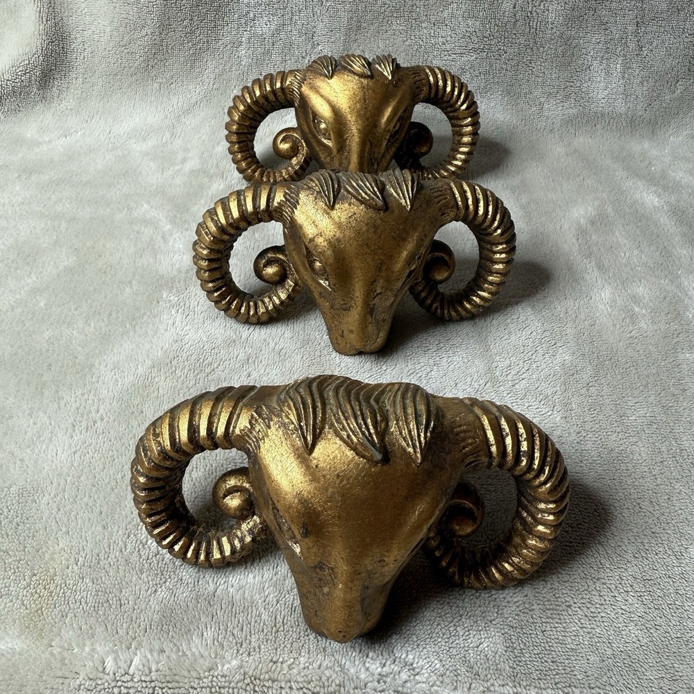 Resin Ram Gold Hardware Handles door cabinet knobs set of 3‎
